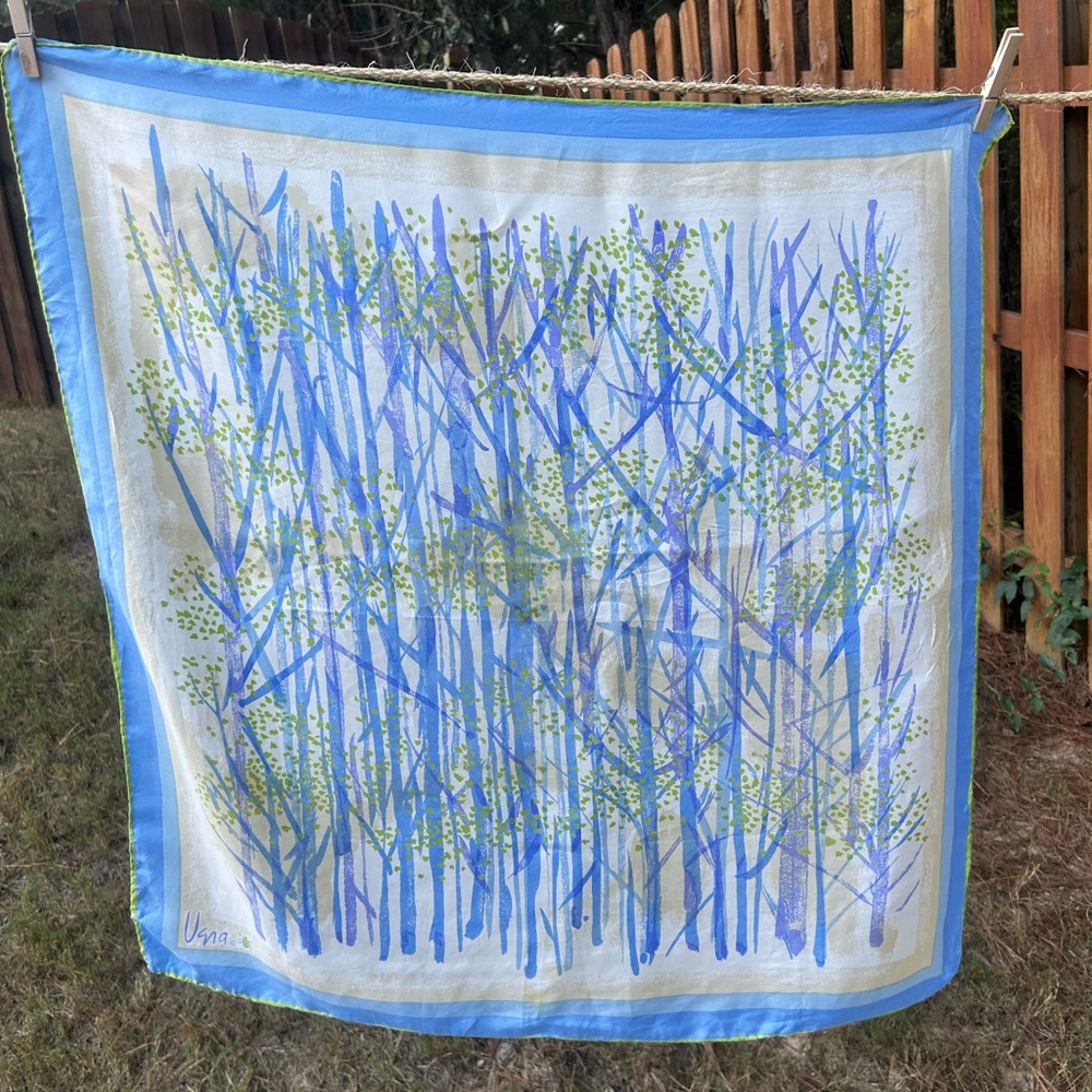 Vintage Blue Green VERA abstract Trees nature inspired Pattern Scarf ladybug ART